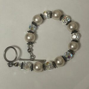 925 Sterling Silver Pearl/Glass Bracelet